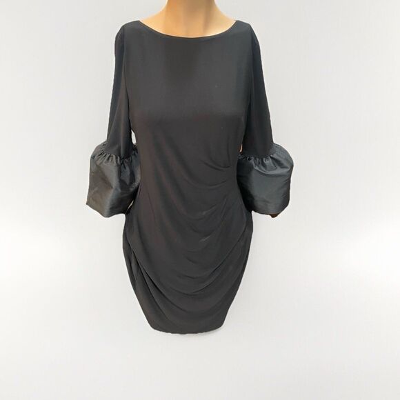 Lauren Ralph Lauren Bell Cuff Black Shift Midi Dress Size 8 - Picture 2 of 9